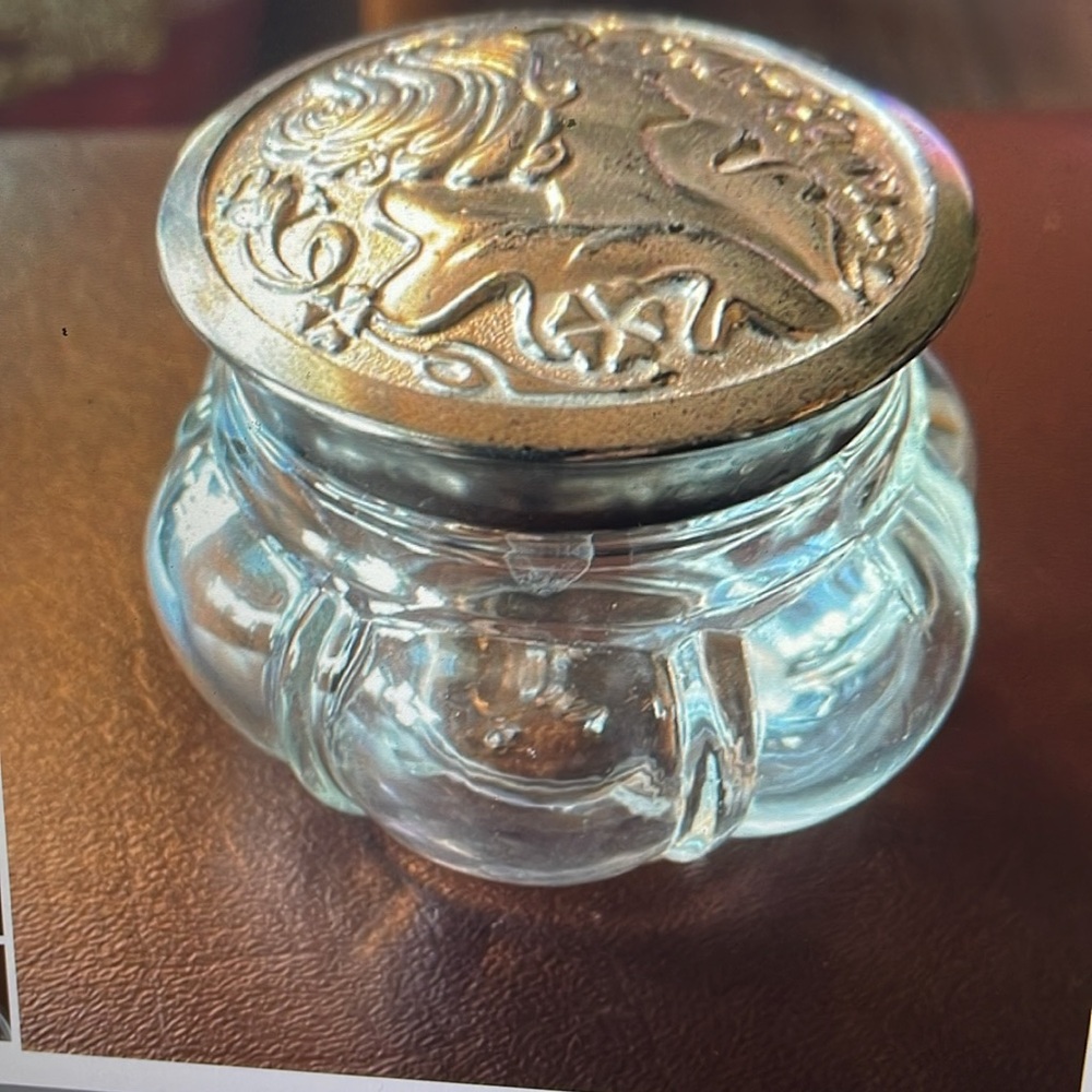 VTG Avon Glass Jar with Silver Lid 1960's